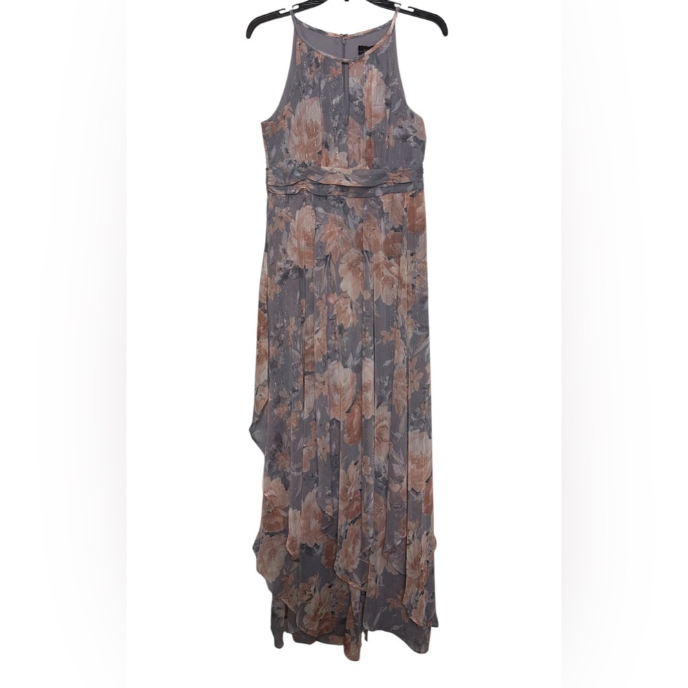 R&M Richards Women’s Floral Halter Maxi Dress Gray & Mauve Size 4P - Picture 4 of 12